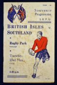 1950 British Lions v Southland rugby programme – played on the 23rd May with Southland winning 11-