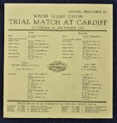 Rare 1945 Welsh Rugby Union trial match programme - played at Cardiff on Saturday 1st December,