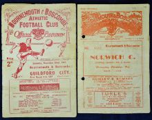 1946 Bournemouth v Norwich Football Programme dated 25/12/1946 with holes punched but otherwise G