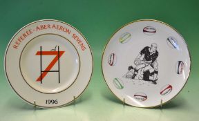 2x rugby commemorative ceramic plates-to include 1996 “Aberaeron Sevens-Referee” plate and “