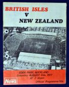 1977 British Lions v New Zealand rugby programme – 4th Test played at Eden Park on 13th August