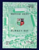 1971 British Lions v Hawke’s Bay rugby programme – played 17th July with the Lions winning 25-6 –