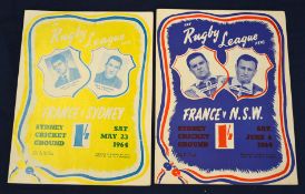 2x 1964 France Rugby League Tour to Australia programmes – to incl v Sydney played on Saturday,