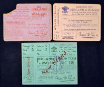 3x 1920/30s Wales v Ireland Rugby Tickets to incl v Ireland ‘26 (corner torn) St Helens Ground, ‘