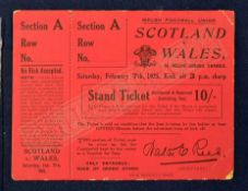 1925 Wales v Scotland Rugby ticket – played St Helens Ground Swansea on Saturday 7 February –