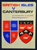 1966 British Lions v Canterbury rugby programme – played on the 23- July with the Lions winning 8-