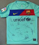 2011 Signed Barcelona Replica Junior Football Jersey signed by Messi, Alves, Xavi, Iniesta,