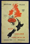1950 British Lions v New Zealand rugby programme – 2nd Test match played on the 10th June at