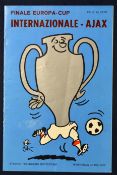 1972 European Cup Final Programme Inter Milan v Ajax. Slight markings to cover, internally (VG)