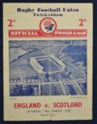 1938 England v Scotland (Champions) rugby programme- the last match of the campaign played on