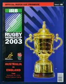 2003 Rugby World Cup Final programme-Australia v England - played at the Telstra Stadium Sydney on
