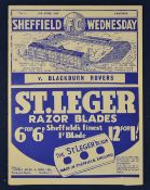 1938 Sheffield Wednesday v Blackburn Rovers Football Programme dated 19/04/38 in VG condition