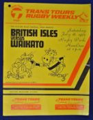 1977 British Lions v Waikato rugby programme – played on 16th July with the Lions winning 18-13 –