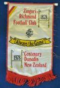 Scarce New Zealand Zingari-Richmond Rugby Football Club Commemorative Centenary silk pennant –