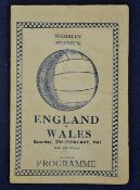 1943 England v Wales Football Programme Reproduction dated 27/02/43at Wembley, single sheet