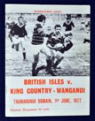 1977 British Lions v King Country - Wanganui rugby programme – played on 1st June with the Lions