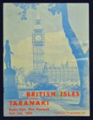1966 British Lions v Taranaki rugby programme – played 2nd July with the Lions winning 12-9 – pocket