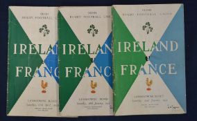 4x 1950s Ireland v France rugby programmes - to incl ’55 x 2, ’57 and ’59 (France Champions) - mixed