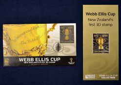 2011 Rugby World Cup New Zealand’s First 3D FDC stamp - the large $15 ‘Webb Ellis Cup’ stamp is