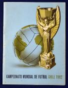 1962 Chile World Cup Tournament Football Itinerary with match features and dates, t/w national