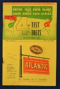 1955 British Lion v South Africa rugby programme – 4th Test match played on 24th September at