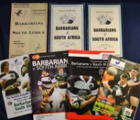 Collection of Barbarians v South Africa rugby programmes from 1952 onwards (7) to incl 3x played