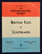 1966 British Lions v Southland rugby programme - played on the 11th June with Southland winning 14-8