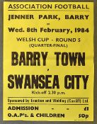 1984 Barry Town V Swansea Football Poster relating to the Welsh Cup 5th Round QF dated 08/02/84 38 x
