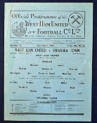 1946 West Ham United v Swansea Town Football Programme dated 22/04/46 at Upton Park, single sheet