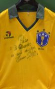 1989 Pele Official International Brazil worn signed No10 shirt - and signed to the front ‘Pasa I