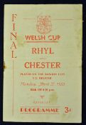 1953 Welsh Cup Final Football Programme at Bangor City ground dated 27 April 1953 between Rhyl v