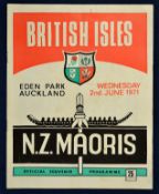 1971 British Lions v New Zealand Maori rugby programme - played 2nd June with Lions winning 23-