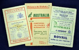 3x 1947 Australia Rugby Tour to UK v Welsh team programmes - to incl v combined Abertillery and