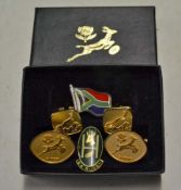 Collection of official South African rugby pin badges and cufflinks - to include a brass and