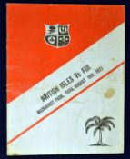 Scarce 1977 British Lions v Fiji signed rugby programme –played on 16th August with the Lions losing