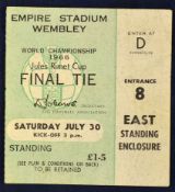 1966 World Cup Final Ticket at Wembley, East Standing Enclosure Entrance D8 Slight creases, no