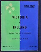 1967 Victoria (Australia) versus Ireland rugby programme - played at Olympic Park number two