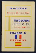 Rare 1975 France “B” v Spain rugby programme - played at Mauleon 2nd February (VG)