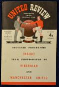 1951/52 Season, Manchester United v Hibernian Football Programme on 29 March 1952 no. 20 Friendly