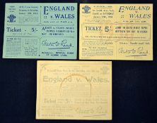 3x Wales v England rugby match tickets from 1926 onwards – comprising a near complete run of home
