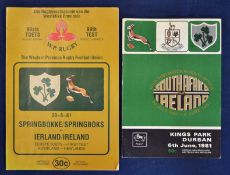 2x 1981 South Africa v Ireland rugby programmes – for the first test match played in Cape Town