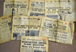 1958 Munich Disaster Newspapers with “on the day” reports of the sad news as it arrived from