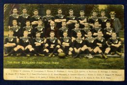 Scarce 1905 New Zealand Rugby Football team coloured postcard - although unused and written on the