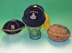3x various velvet rugby caps – to incl one dated 1910-11 c/w the clubs embroidered crest and