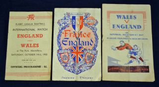 3x 1940s, early 50s England International Rugby League programmes – to incl league match v France