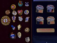 Interesting Collection of Enamel Football Pin Badges incl 17 International badges, football