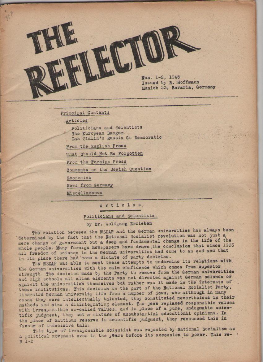 WWII - German Propaganda The Reflector 1945^ cyclostyled newspaper produced by R Hoffman^ Munich.