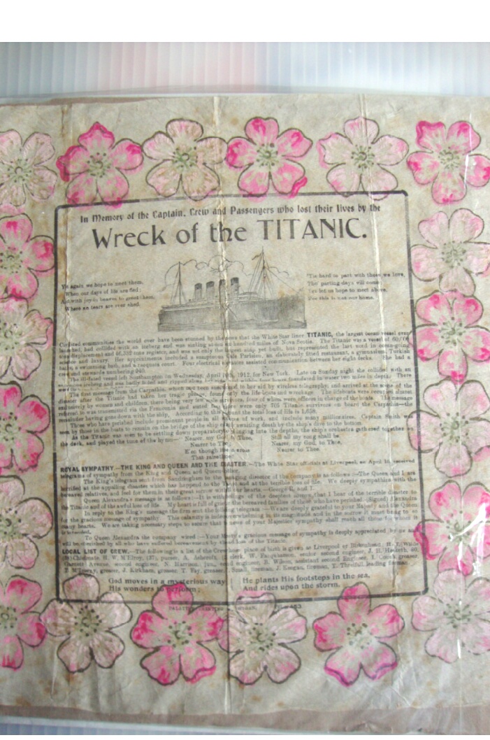 Titanic an extremely rare souvenir tissue handkerchief issued to commemorate the Liverpool dead