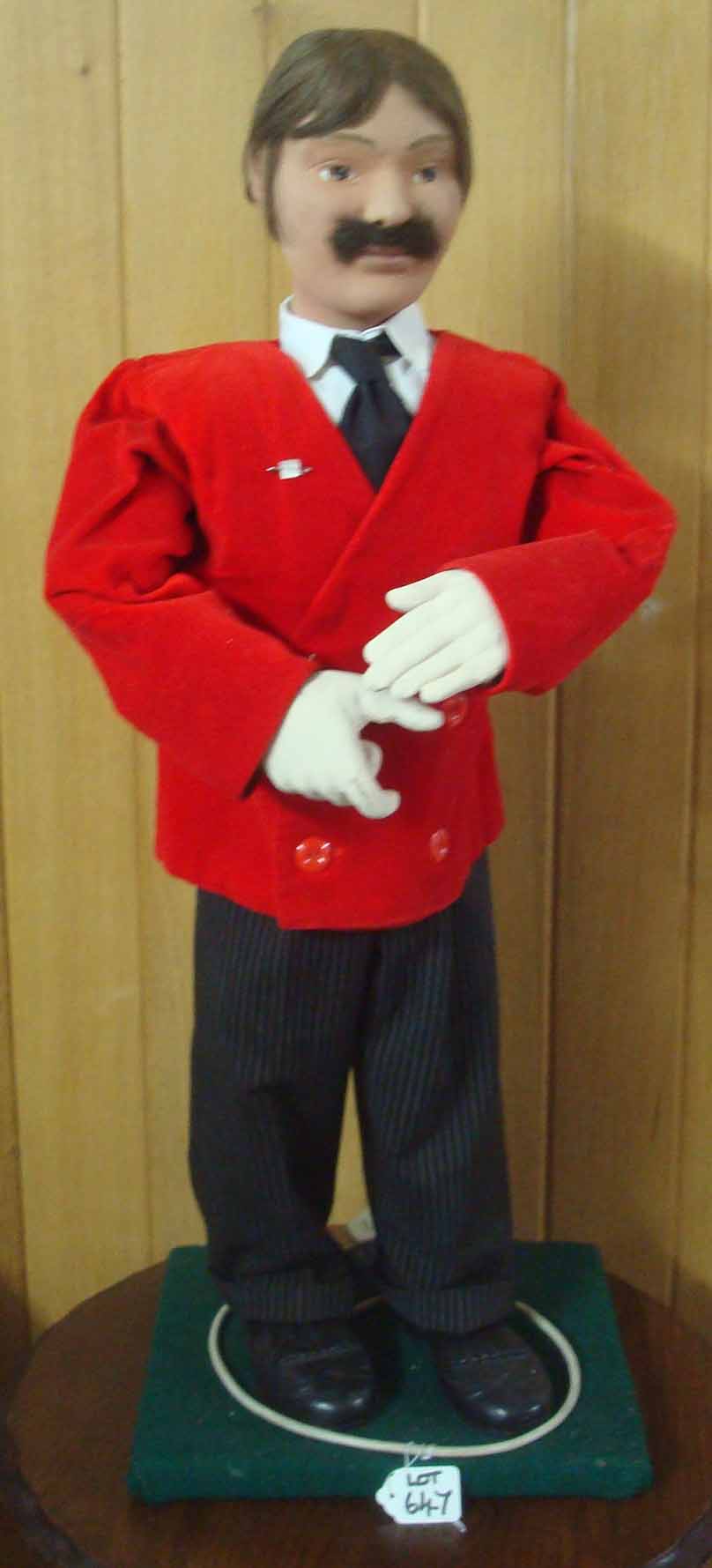 Electric Barber Figure: Unique barber with a red Velvet Jacket and Pinstripe Trousers, Black Tie,