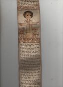Manuscript illuminated manuscript on a strip of vellum approx 150x8cm^ with five illustrations^ one
